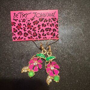Betsey Johnson Pink Flower Dangle Earrings for Pierced Ears
